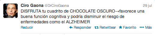 chocolate para prevenir el alzheimer. Dr. Ciro Gaona